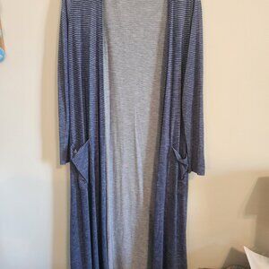 Striped Blue and Gray Long Cardigan